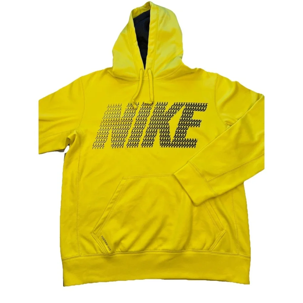 NIKE Therma-Fit Pullover Hoodie Mens M Tennis‎ Ball Neon Yellow Sweatshirt